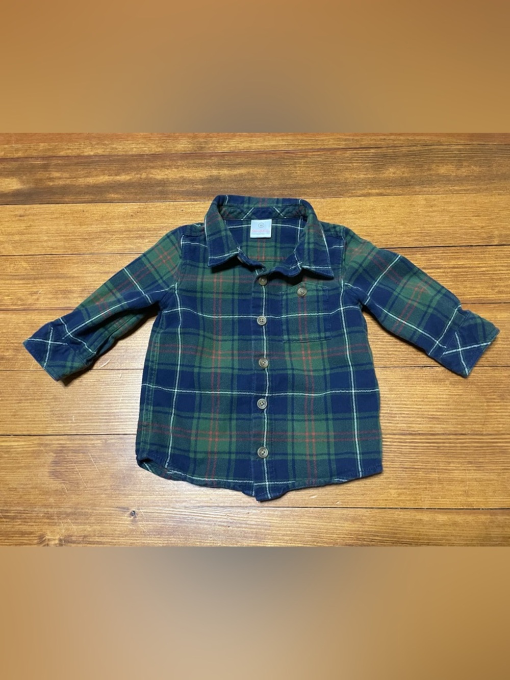 Hanna Andersson Green & Navy Plaid Button-Down Shirt Size 80 cm 18-24 Months